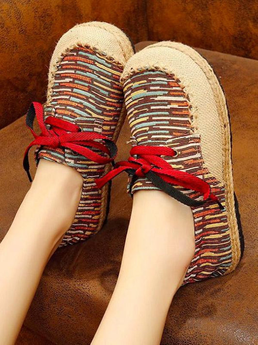 Canvas Lace-up Flat Shoes