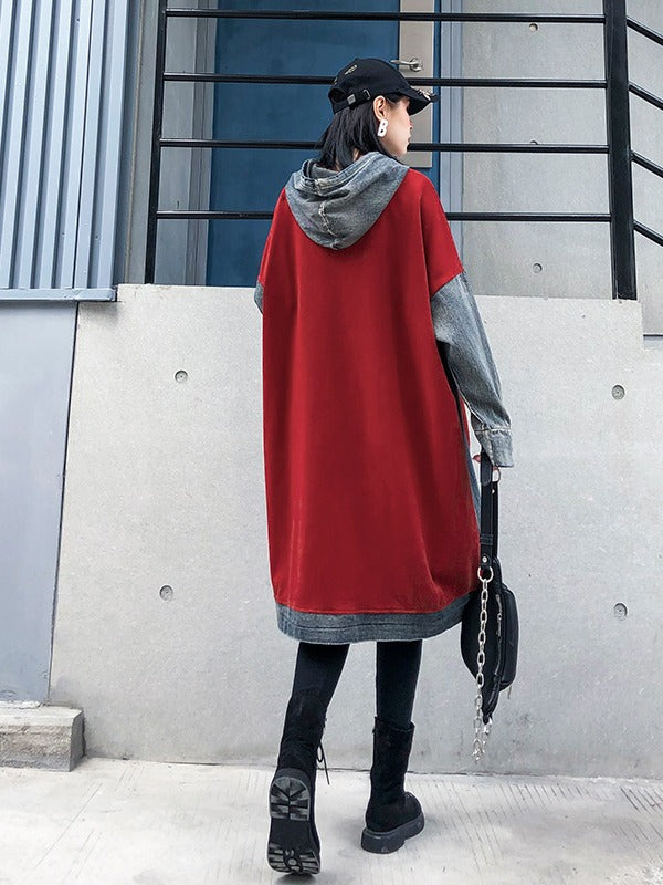 Loose Jean Splicing Hoodie