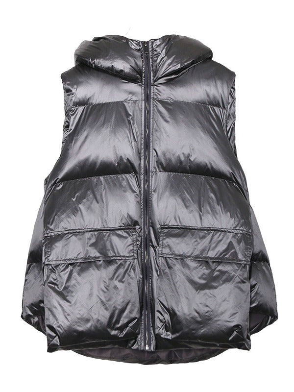 THICK HOODED SHORT VEST COAT