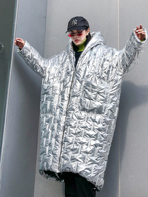 LOOSE HOODED PADDED LONG COAT