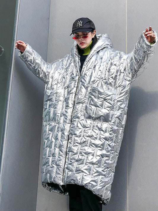LOOSE HOODED PADDED LONG COAT