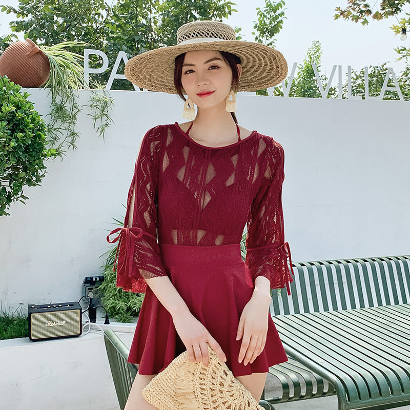 Belly thin conservative skirt swimsuit