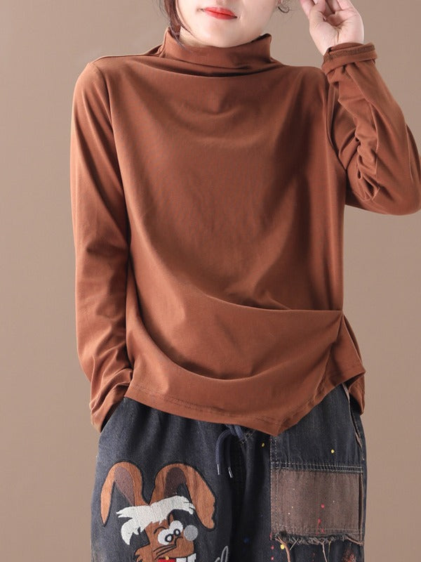 PLAIN PLEATED KNIT ASYMMETRIC T-SHIRT