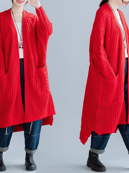 Vintage Solid Knitting Pocket Cardigan