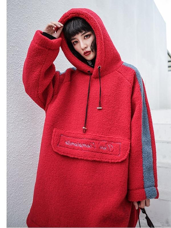 LOOSE EMBROIDERED WOOLEN MID-LENGTH HOODIE - Zebrant