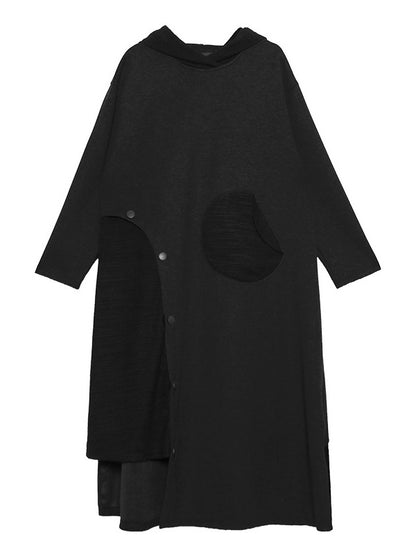 Splicing Color Loose Long Hooded A-Line Dress