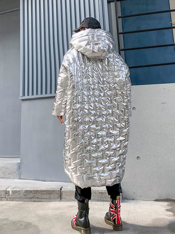 LOOSE HOODED PADDED LONG COAT