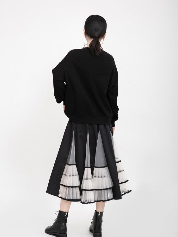 HIGH-RISE MESH LACE PLEATED SKIRT