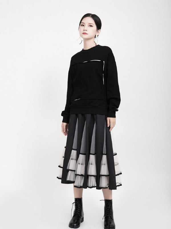 HIGH-RISE MESH LACE PLEATED SKIRT