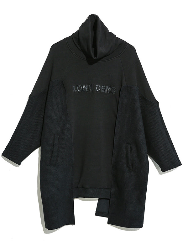 Stitching Velvet Irregular High-Neck Sweatshirt
