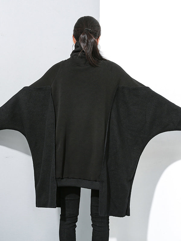 Stitching Velvet Irregular High-Neck Sweatshirt