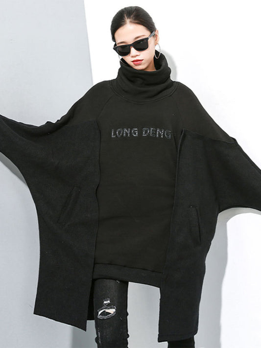 Stitching Velvet Irregular High-Neck Sweatshirt