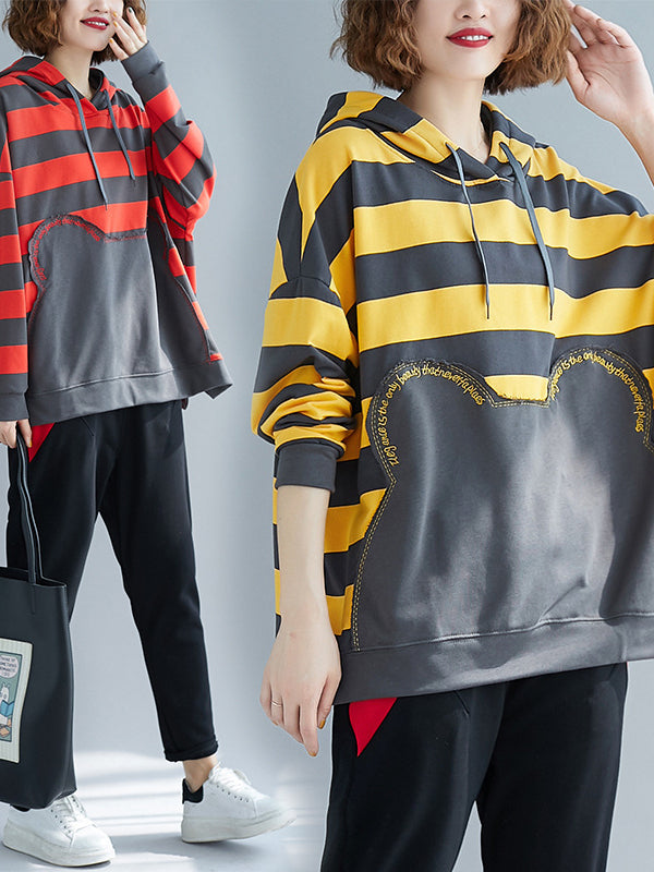 CASAUL STRIPED EMBROIDERED SPLIT-JOINT SWEATSHIRT