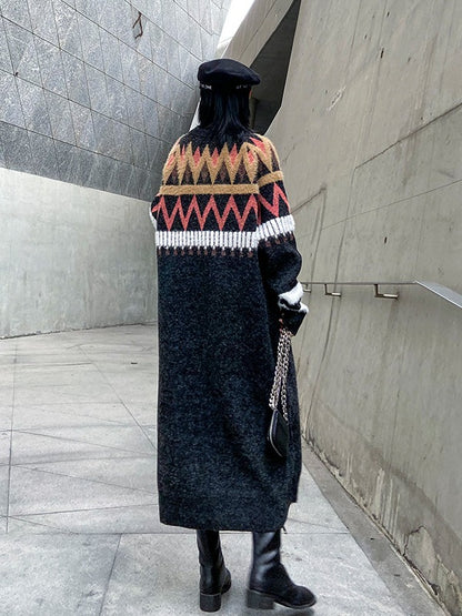 Loose Printed Round-Neck Knitting Sweater Dress