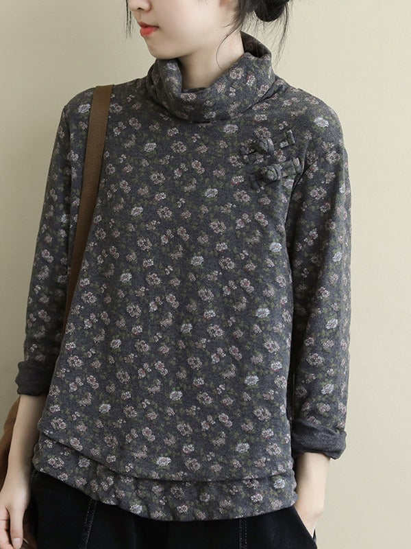VINTAGE FLORAL HIGH-NECK LONG SLEEVE T-SHIRT
