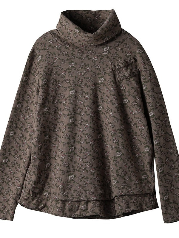 VINTAGE FLORAL HIGH-NECK LONG SLEEVE T-SHIRT