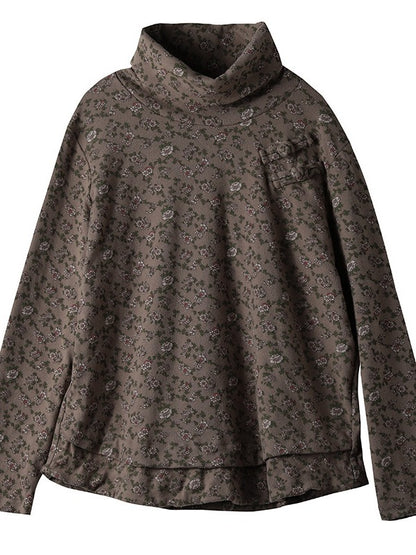 VINTAGE FLORAL HIGH-NECK LONG SLEEVE T-SHIRT