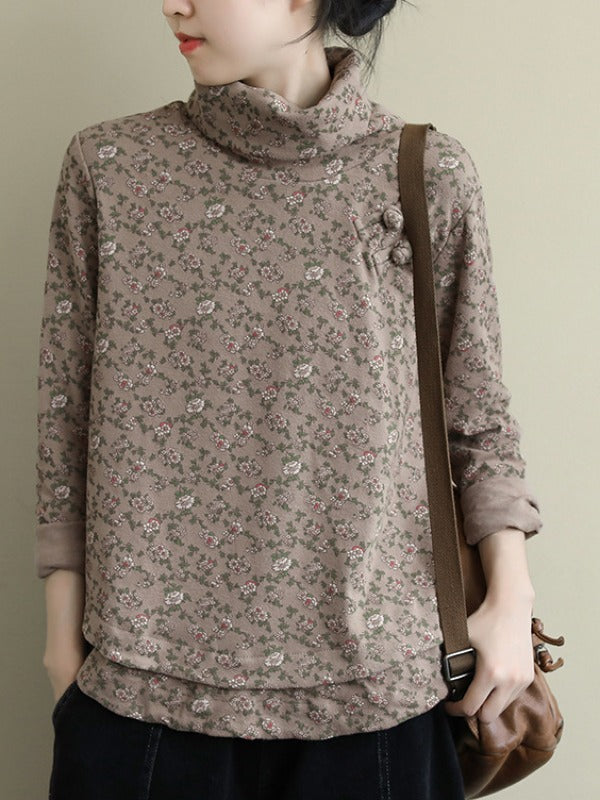 VINTAGE FLORAL HIGH-NECK LONG SLEEVE T-SHIRT