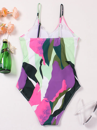 Printed Lace-Up One-Piece Swimsuit
