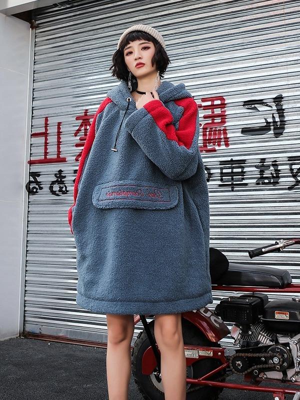 LOOSE EMBROIDERED WOOLEN MID-LENGTH HOODIE - Zebrant