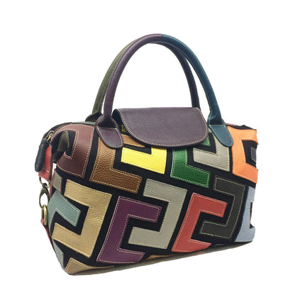 Coloring leather tote bag women's bag
