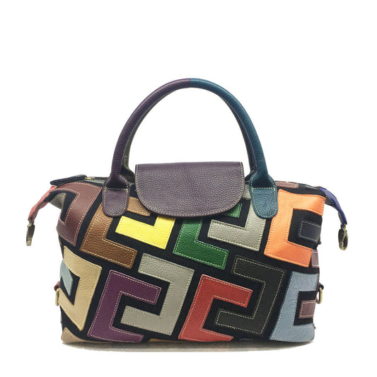 Coloring leather tote bag women's bag