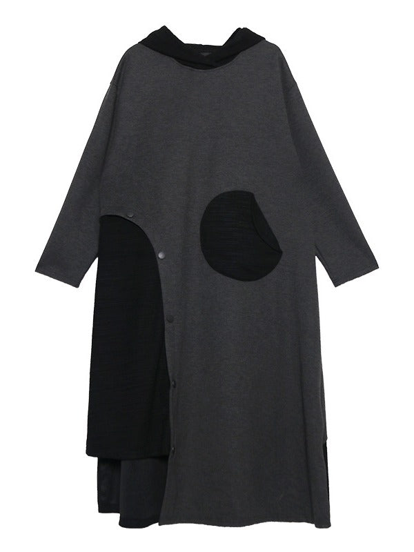 Splicing Color Loose Long Hooded A-Line Dress