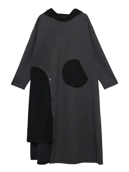 Splicing Color Loose Long Hooded A-Line Dress