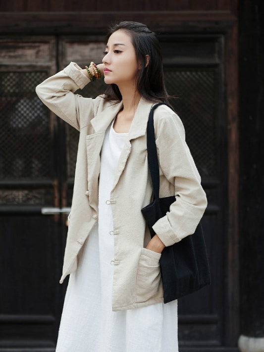 Vintage Solid Color Button Lapel Outwear