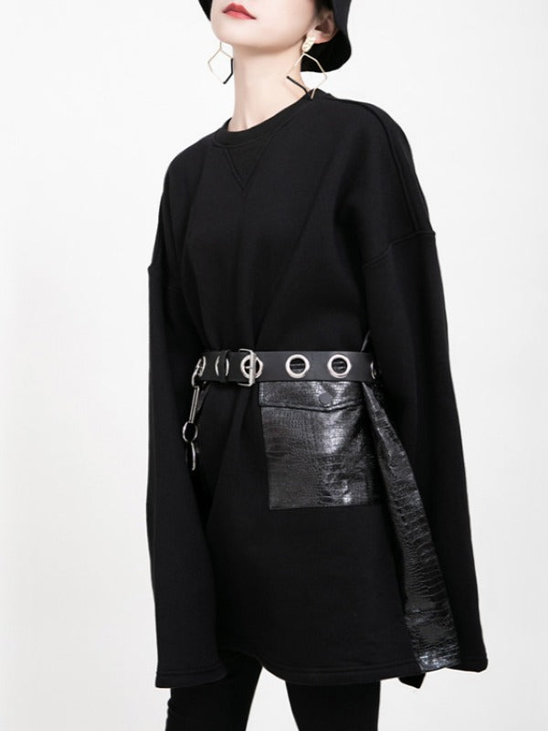 LOOSE POCKET STITCHING VELVET SWEATSHIRT