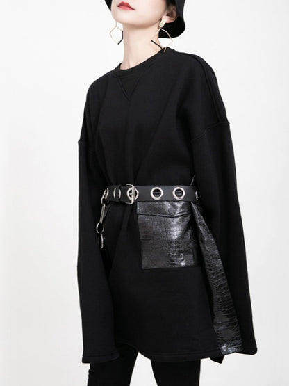 LOOSE POCKET STITCHING VELVET SWEATSHIRT