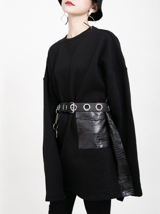 LOOSE POCKET STITCHING VELVET SWEATSHIRT