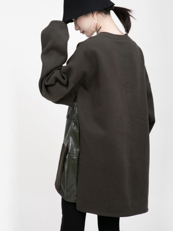 LOOSE POCKET STITCHING VELVET SWEATSHIRT