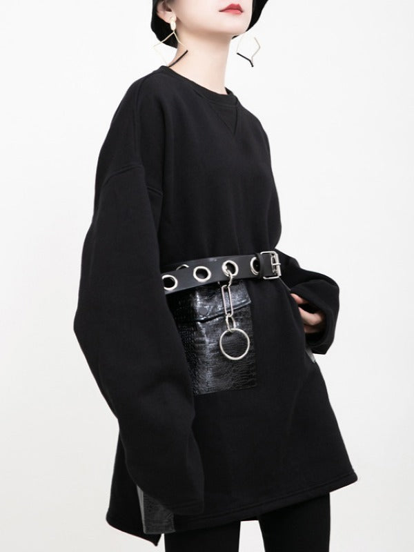 LOOSE POCKET STITCHING VELVET SWEATSHIRT