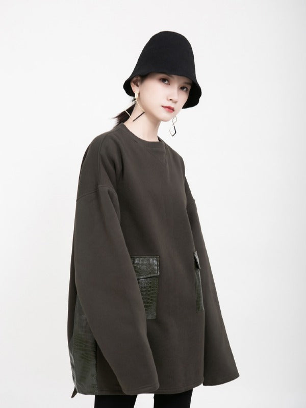 LOOSE POCKET STITCHING VELVET SWEATSHIRT