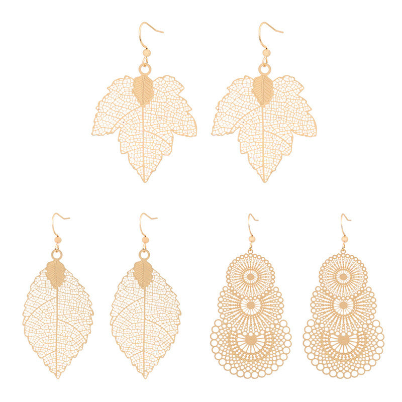 Golden geometric leaf copper earrings