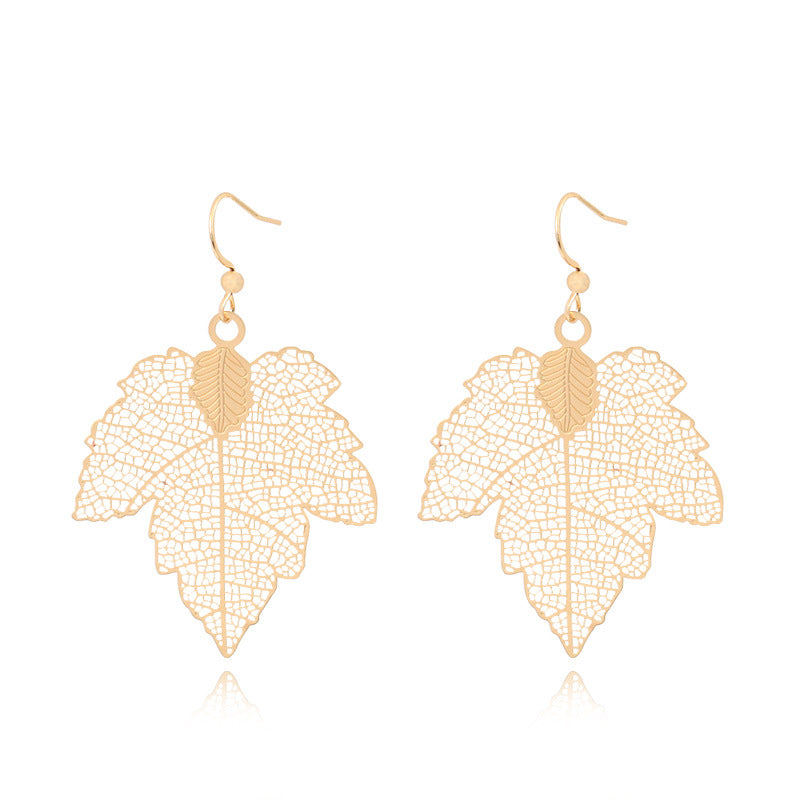 Golden geometric leaf copper earrings