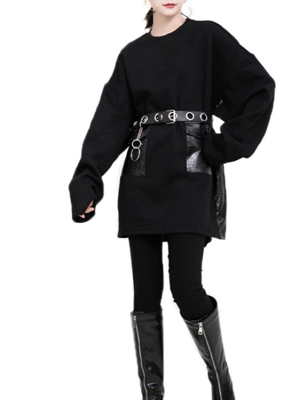 LOOSE POCKET STITCHING VELVET SWEATSHIRT