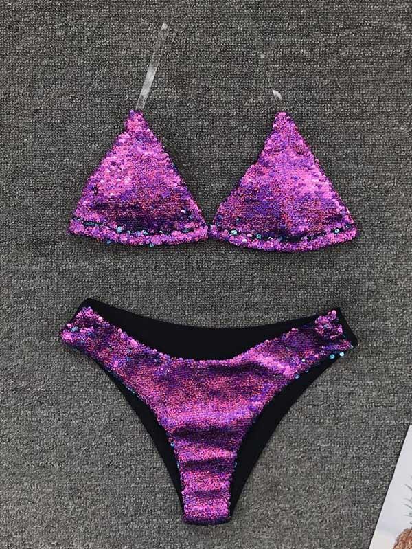 Sequinned Reversible Split Bikini Swimsuit