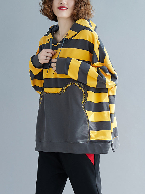 CASAUL STRIPED EMBROIDERED SPLIT-JOINT SWEATSHIRT