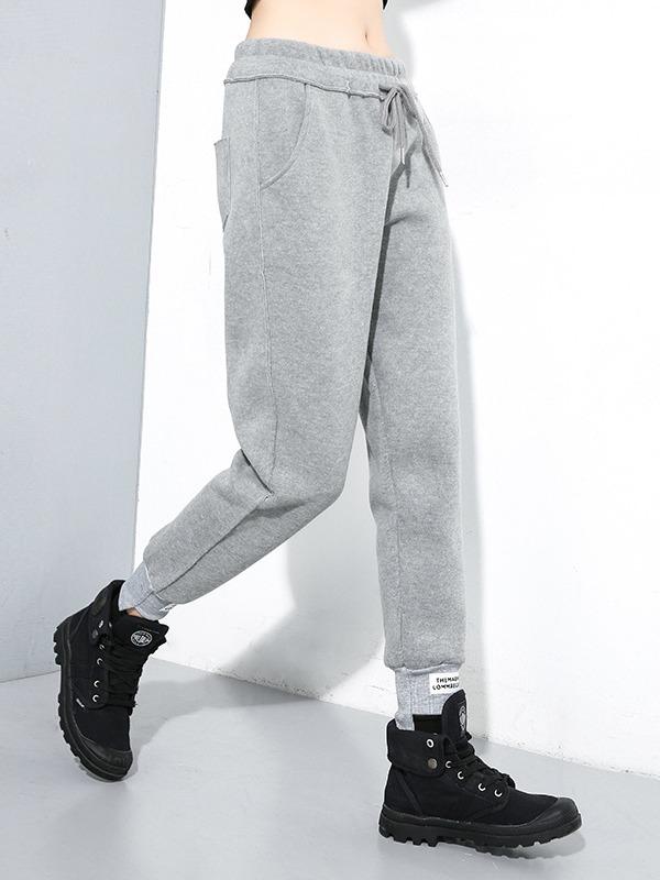 CASUAL SOLID ELASTICITY WAIST THICKEN HAREM PANTS - Zebrant