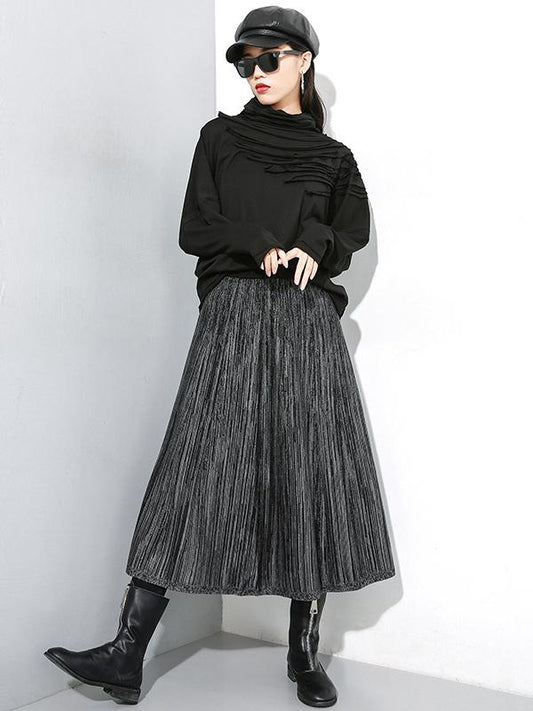 ELASTIC WAIST PLAIN KNITTING WOOL SKIRT - Zebrant