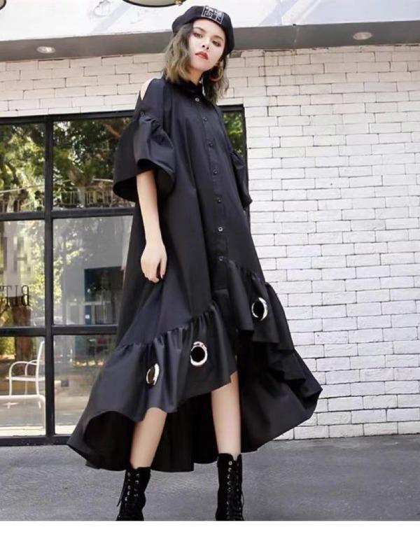 Splicing Off-The-Shoulder Cropped Iron Ring Dress