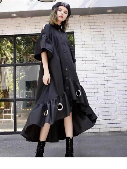 Splicing Off-The-Shoulder Cropped Iron Ring Dress