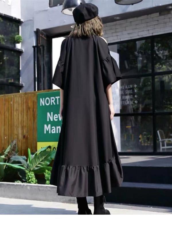 Splicing Off-The-Shoulder Cropped Iron Ring Dress