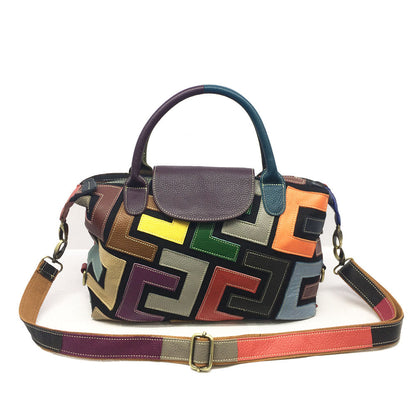 Coloring leather tote bag women's bag