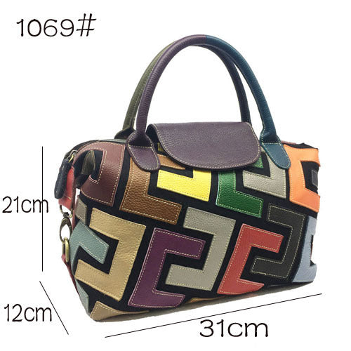 Coloring leather tote bag women's bag