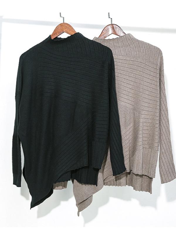 PLAIN CROPPED STRIPED TURTLENECK SWEATER - Zebrant