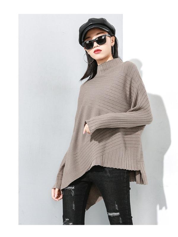 PLAIN CROPPED STRIPED TURTLENECK SWEATER - Zebrant