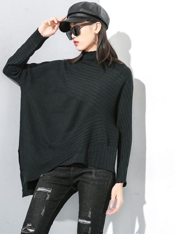 PLAIN CROPPED STRIPED TURTLENECK SWEATER - Zebrant